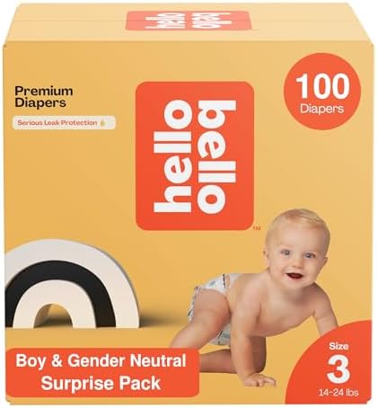 Hello Bello Diapers, Size 3 (14-24 lbs) Surprise Pack for Boys - 100 Count of Premium Disposable Baby Diapers, Hypoallergenic with Soft, Cloth-Like Feel - Assorted Boy & Gender Neutral Patterns Hello Bello