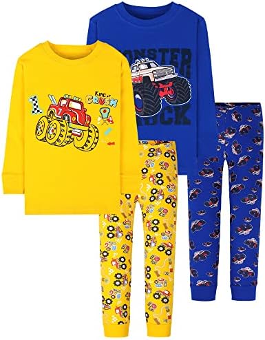 Пижамы для мальчиков DAUGHTER QUEEN, длинный комплект из 4 предметов, одежда для сна из 100% хлопка, размер от 18 месяцев до 12 лет DAUGHTER QUEEN