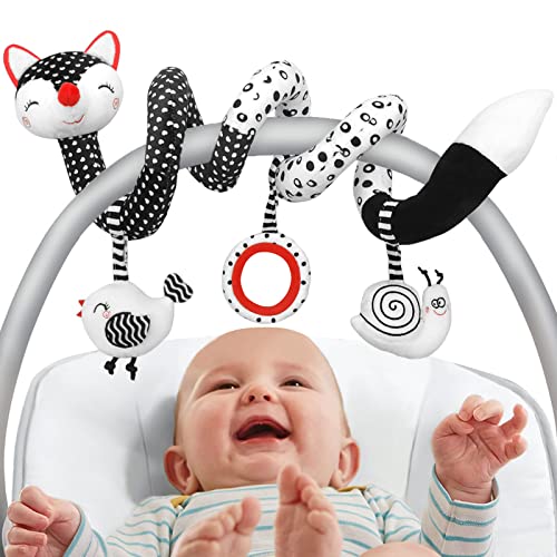 Car Seat Toys Baby Toys 0-3 Months Infant Toys Spiral Stroller Toys, Newborn Toys Black and White Baby Toys, High Contrast Baby Toys for Crib Mobile, Baby Toys Gift for 0 3 6 9 12 Months Girls Boys XIXILAND