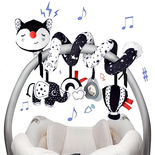 Car Seat Toys Baby Toys 0-3 Months Infant Toys Spiral Stroller Toys, Newborn Toys Black and White Baby Toys, High Contrast Baby Toys for Crib Mobile, Baby Toys Gift for 0 3 6 9 12 Months Girls Boys XIXILAND