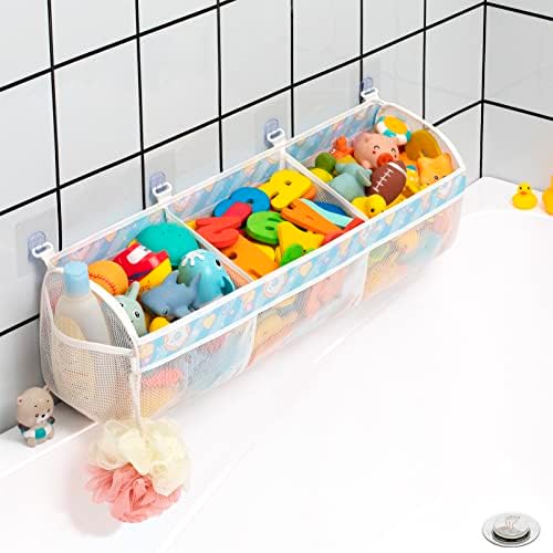 Austion Mesh Bath Toy Storage for Tub - Sorting Baby Toys Bath Tub Toy Holder - Extra Large Capacity Bath Toy Organizer with Large Openings, Quick-drying and breathable (Blue) Austion