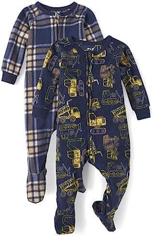 The Children's Place Baby Boys' and Toddler Fleece Zip-Front One Piece Footed Pajamas 2-Pack The Children"s Place