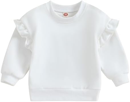 Повседневная однотонная толстовка с рюшами для маленьких девочек, топы с круглым вырезом и длинными рукавами, пуловер, детская одежда для младенцев Gureui