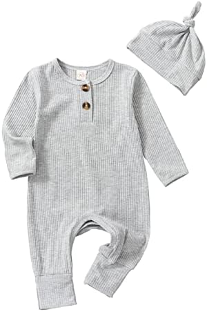 Комплект одежды для маленьких мальчиков и девочек, комбинезон для новорожденных, шапка, вязаный комбинезон с длинными рукавами и пуговицами, однотонный боди, комбинезон MA&BABY
