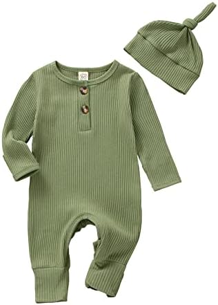 Комплект одежды для маленьких мальчиков и девочек, комбинезон для новорожденных, шапка, вязаный комбинезон с длинными рукавами и пуговицами, однотонный боди, комбинезон MA&BABY