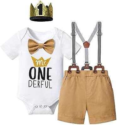 DONWEN для маленьких мальчиков, наряд на первый день рождения, комбинезон с галстуком-бабочкой Mr Onederful + шорты на подтяжках + праздничная шляпа, наряды для торта DONWEN