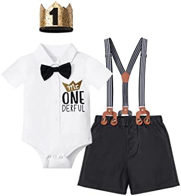 DONWEN для маленьких мальчиков, наряд на первый день рождения, комбинезон с галстуком-бабочкой Mr Onederful + шорты на подтяжках + праздничная шляпа, наряды для торта DONWEN