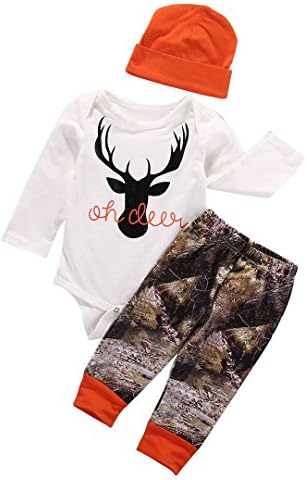 Комплект охотничьей одежды для новорожденных мальчиков, комбинезон с длинными рукавами и буквами оленя, боди, штаны, шляпа, наряд Canis
