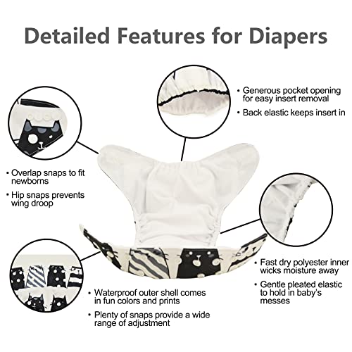 babygoal Reusable Cloth Diapers 6 Pack+6pcs Microfiber Inserts+4pcs Rayon from Bamboo Inserts, One Size Adjustable Washable Pocket Nappy Covers for Baby Boys,Rash-Free Babygoal