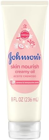 Johnson's Skin Nourish Creamy Baby Oil for Dry Skin with Coconut & Honeysuckle Scent, Rich & Creamy Baby Body Oil Moisturizes for 24 Hours & Helps Prevent Dryness, Hypoallergenic, 8 fl. oz Johnson's Baby