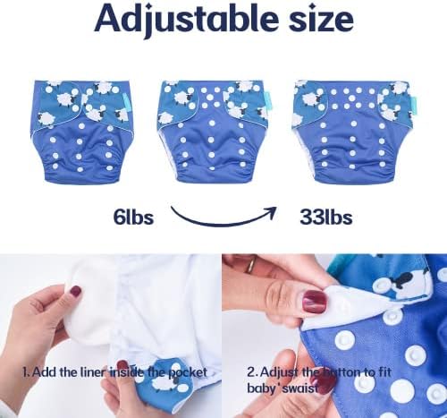 HappyFlute 9 Sets Newborn Baby Cloth Pocket Diapers One Size Adjustable Reusable for Baby Boys and Girls(6-33 pounds,0-3 Years),One Wet Bag+4Diapers and 4Inserts HappyFlute