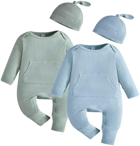 Bafeicao комбинезон для новорожденных мальчиков и девочек, комбинезон в рубчик с длинными рукавами и шапкой, комплект одежды для дома для младенцев Bafeicao