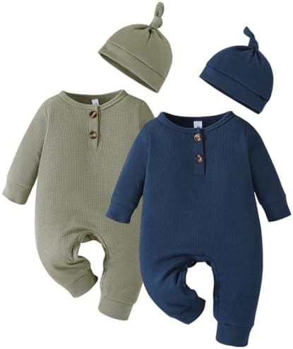 Bafeicao комбинезон для новорожденных мальчиков и девочек, комбинезон в рубчик с длинными рукавами и шапкой, комплект одежды для дома для младенцев Bafeicao