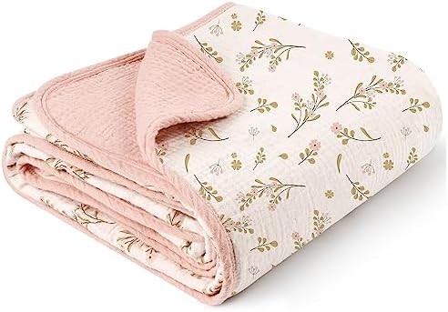 Konssy Muslin Baby Blankets for Girls, 100% Cotton Crib Blanket for Baby Infant Toddler, Super Soft and Lightweight Nursery Blankets 40"x36" (Green Watercolour) Konssy