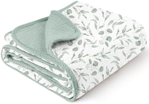 Konssy Muslin Baby Blankets for Girls, 100% Cotton Crib Blanket for Baby Infant Toddler, Super Soft and Lightweight Nursery Blankets 40"x36" (Green Watercolour) Konssy