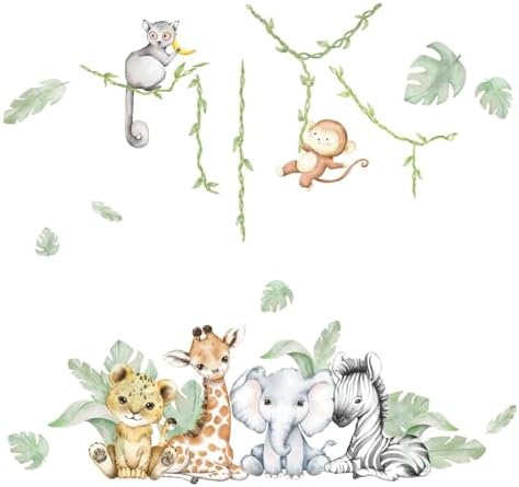52,51x23,62 дюйма акварельные наклейки на стены с изображением животных джунглей, наклейки на стену с лесными животными, слон, лев, обезьяна, наклейки на стены для детской игровой комнаты, спальни, классной комнаты, детский сад, декор стен Clothmile
