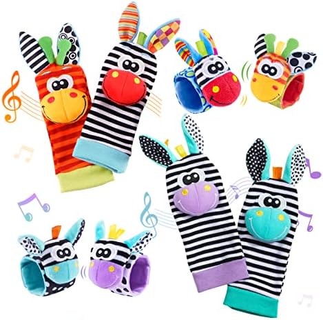 Baby Wrist Rattles Foot Finder Socks Set, Wrist Rattle Arm Hand and Rattle Leg Ankle Socks, Newborn Soft Sensory Toys, Baby Socks Infant Wrist Rattles for Babies 0-6 Months, Baby Gift 0-6 6-12 Months PHEZAPA