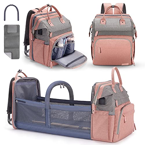 Рюкзак для детских подгузников DERJUNSTAR, станция для смены подгузников, детские сумки для мальчиков и девочек, подарок на день матери, USB-порт для зарядки, чехол для соски, розовый цвет DERJUNSTAR