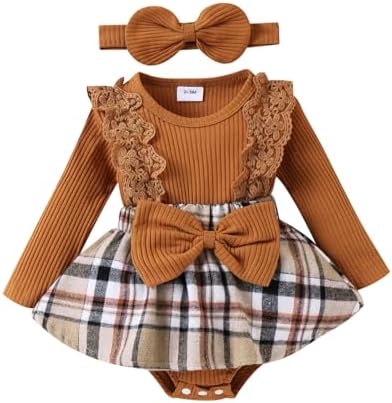 KAFIREN, одежда для маленьких девочек, осенне-зимний наряд, клетчатый комбинезон, платье с длинными рукавами, кружевное боди с оборками и повязкой на голову с бантом KAFIREN