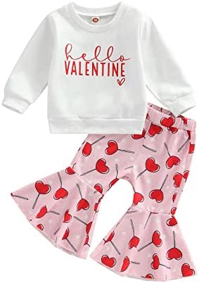 Ehfomius для маленьких девочек, наряд на День Святого Валентина, свитшот с длинными рукавами и круглым вырезом, пуловер, топ, брюки-клеш, комплект из 2 предметов Ehfomius