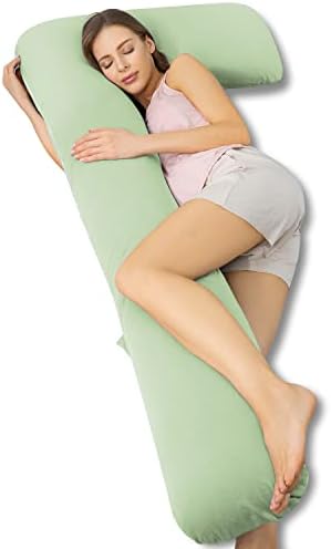 AngQi Body Pregnancy Pillow with Jersey Cover, L Shaped Full Body Pillow for Pregnant Women and Side Sleeping, Gray AngQi