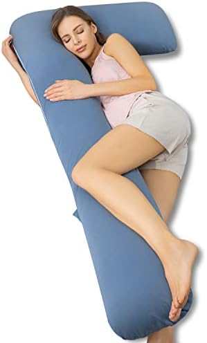 AngQi Body Pregnancy Pillow with Jersey Cover, L Shaped Full Body Pillow for Pregnant Women and Side Sleeping, Gray AngQi