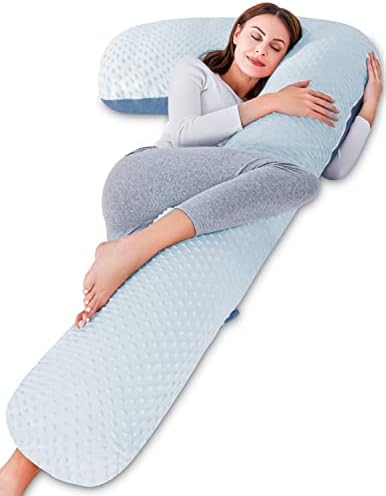 AngQi Body Pregnancy Pillow with Jersey Cover, L Shaped Full Body Pillow for Pregnant Women and Side Sleeping, Gray AngQi