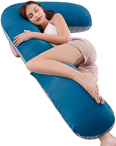 AngQi Body Pregnancy Pillow with Jersey Cover, L Shaped Full Body Pillow for Pregnant Women and Side Sleeping, Gray AngQi