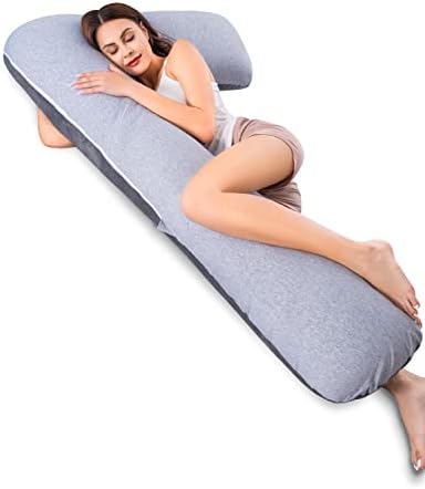 AngQi Body Pregnancy Pillow with Jersey Cover, L Shaped Full Body Pillow for Pregnant Women and Side Sleeping, Gray AngQi