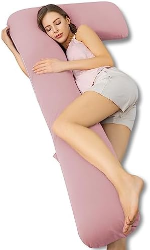 AngQi Body Pregnancy Pillow with Jersey Cover, L Shaped Full Body Pillow for Pregnant Women and Side Sleeping, Gray AngQi