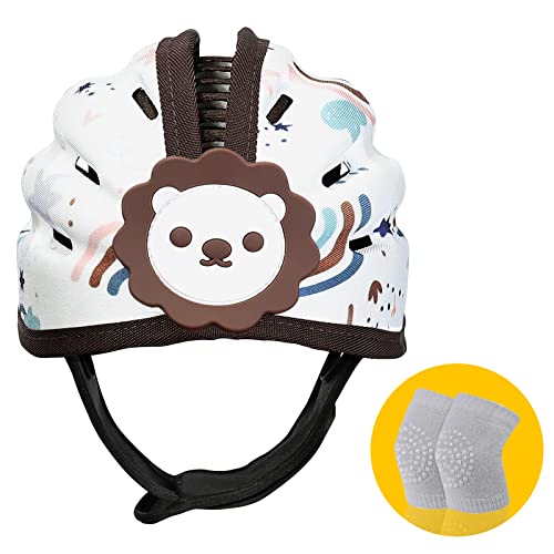 Baby Safety Helmet, Breathable Baby Head Protector for Crawling and Walking, Infant Soft Helmet, Anti-Collision, Ultra-Lightweight, Expandable and Adjustable Age 6m-24m (Brown Lion) IvyWind