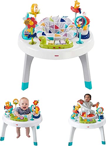 Игрушка Fisher-Price для малышей 2-в-1, игровой центр «сидя-стоя» с музыкальной подсветкой и спиральной рампой, Spin 'N Play Safari FISHER-PRICE BABY