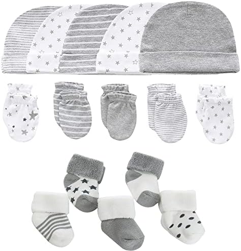 MAMIMAKA Baby Caps Mittens and Thick Warm Socks Cotton Newborn Essentials Accessories (Hats+Gloves+Terry Socks),0-6 Months MAMIMAKA