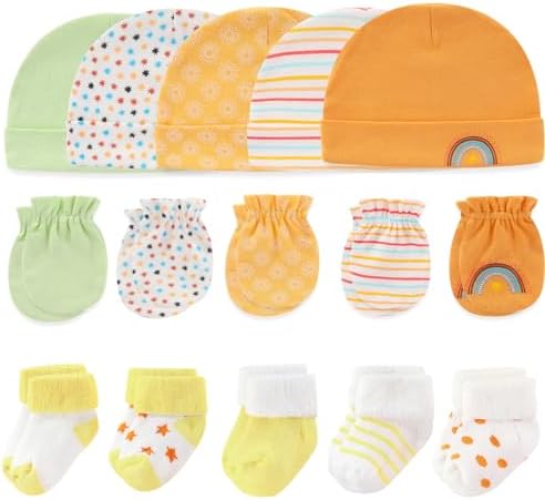 MAMIMAKA Baby Caps Mittens and Thick Warm Socks Cotton Newborn Essentials Accessories (Hats+Gloves+Terry Socks),0-6 Months MAMIMAKA