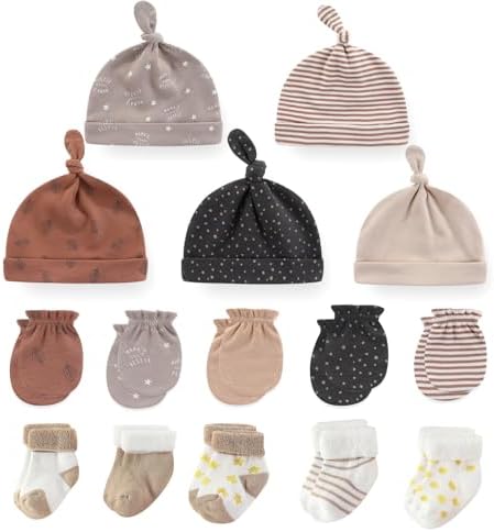 MAMIMAKA Baby Caps Mittens and Thick Warm Socks Cotton Newborn Essentials Accessories (Hats+Gloves+Terry Socks),0-6 Months MAMIMAKA