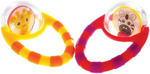 Погремушка Sassy Flip & Grip | Стоимость, 2 упаковки | Развивающая игрушка с бусинами-погремушками | Вращающиеся диски с зеркалом | Для возраста от 3 месяцев и старше Sassy