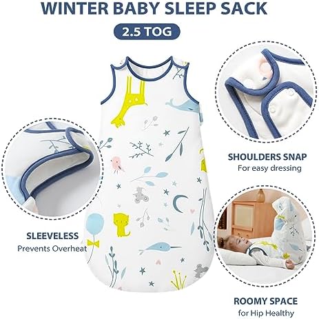 Детское зимнее носимое одеяло Mosebears Sleep Sack с двусторонней молнией, хлопковый спальный мешок 2,5 TOG унисекс (серый, 6–12 месяцев) Mosebears