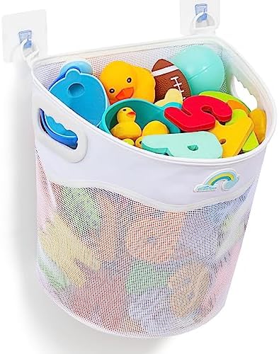 Austion Quick-Fetch Way Mesh Bath Toy Holder, Wide Opening and Large Capacity Bath Toy Storage for Quick Access to Toys, Space-Saving Wall-Mounted Bath Toy Organizer, Quick Dry Bathtub Toy Holder Austion