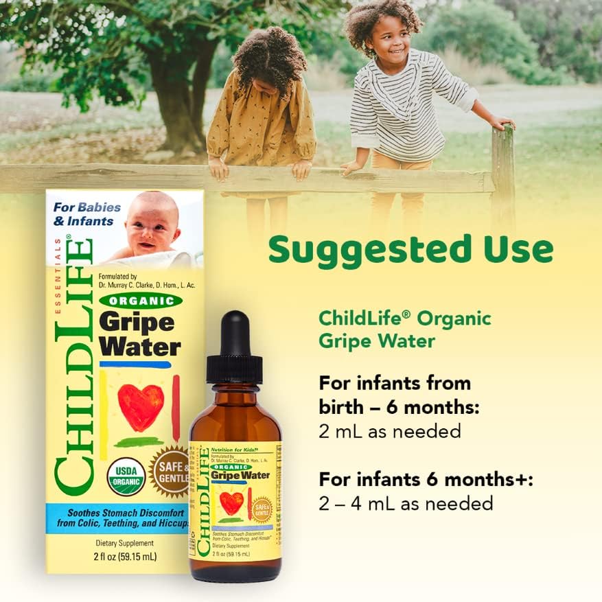 CHILDLIFE ESSENTIALS Organic Gripe Water for Babies & Newborns - Soothes Occasional Stomach Discomfort Associated with Colic, Teething, & Hiccups in Children, Gluten-Free - 2 Fl Oz (Pack of 1) ChildLife Essentials
