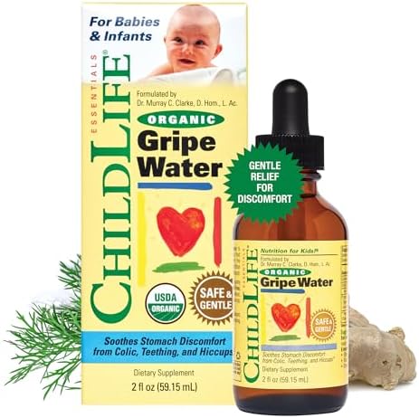 CHILDLIFE ESSENTIALS Organic Gripe Water for Babies & Newborns - Soothes Occasional Stomach Discomfort Associated with Colic, Teething, & Hiccups in Children, Gluten-Free - 2 Fl Oz (Pack of 1) ChildLife Essentials