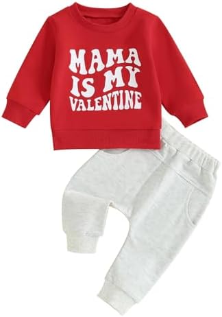 Наряд на День святого Валентина для маленьких мальчиков, одежда «Мама моя Валентина», рубашки с принтом, толстовка с круглым вырезом, брюки для бега Cevoerf