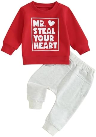 Комплект Karuedoo для маленьких мальчиков на День святого Валентина, пуловер с круглым вырезом и длинными рукавами с буквенным принтом и штаны для бега Karuedoo
