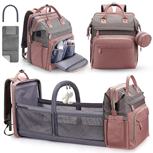 Рюкзак для подгузников DERJUNSTAR, детские сумки для подгузников, подарки ко Дню матери, многофункциональный дорожный водонепроницаемый рюкзак для подгузников для маленьких мальчиков и девочек, розово-розовый DERJUNSTAR