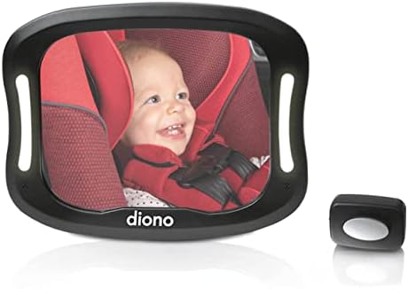 Детское автомобильное зеркало Diono Easy View XXL с очень широким обзором, зеркало в автомобильном сиденье безопасности для младенца, обращенного назад, с вращением на 360 градусов, светодиодный ночник, широкий кристально чистый обзор, небьющийся, прошел краш-тест Diono