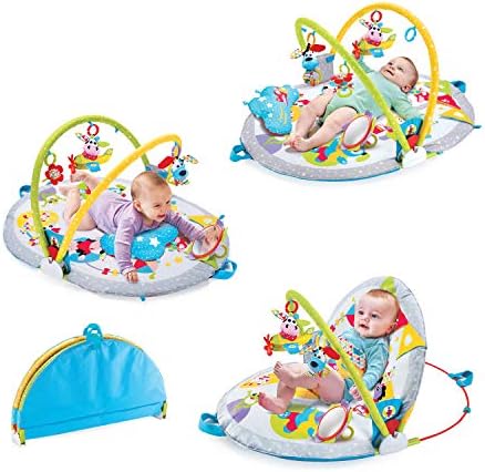 Yookidoo Baby Gym Игровой коврик для сидения. Центр занятий для новорожденных 3-в-1 с игрушками для отдыха на животике, подушкой и зеркалом для младенцев. 0-12 месяцев Yookidoo