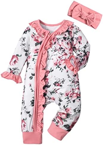 Одежда для новорожденных девочек, комбинезоны для маленьких девочек, детская одежда с длинными рукавами и рюшами с повязкой на голову, детская одежда для девочек Von kilizo