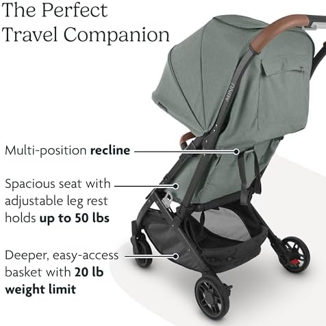 UPPAbaby Minu V2 Travel Stroller Lightweight, Portable Design One-Hand Fold Shoulder Strap and Leather Bumper Bar Included Greyson (Charcoal Mélange/Carbon Frame/Saddle Leather) UPPAbaby