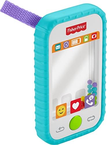 Детская игрушка Fisher-Price с хэштегом, забавный телефон для селфи, зеркало-погремушка 3-в-1 и прорезыватель без бисфенола А для развития сенсорных навыков и мелкой моторики FISHER-PRICE BABY