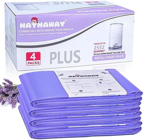 Diaper Pail Refills Increased12% length Compatible with Dekor Plus Diaper Pails Lavender Scent Holds up to 2552 Diapers (4 Pack) MED