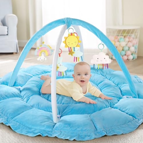 Gimars Ultra Thick-100% Soft Cotton Filling Baby Play Gym & Activity Mat, 53*53’’ Large Two-Sided Baby Play Mat with Plush & Silk Surface, Stage-Based Developmental Tummy Time Mat for Toddler, Infant Gimars